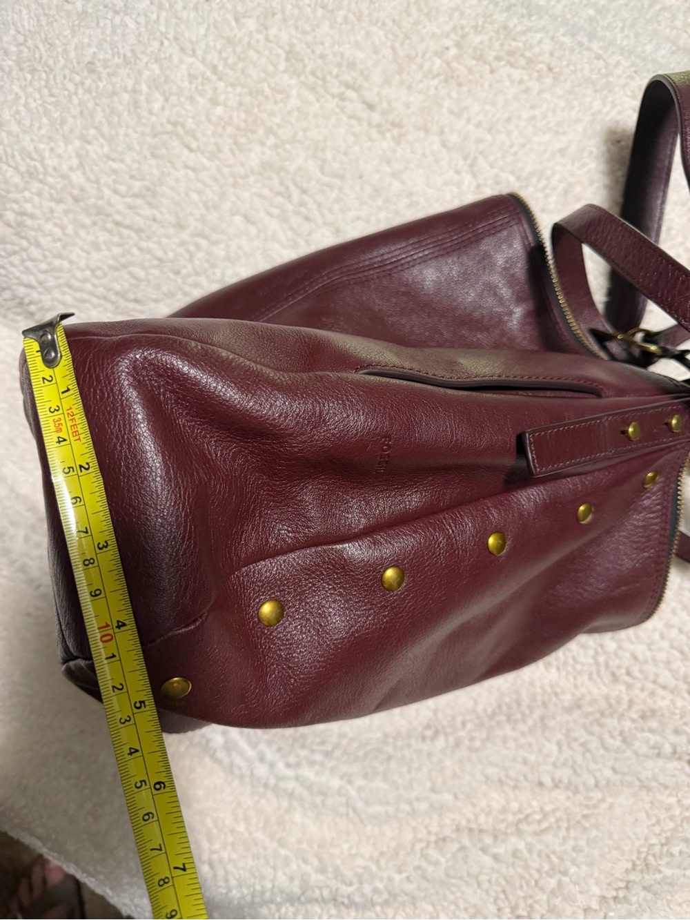 Fossil Leather Hobo Shoulder Bag - Burgundy with Gold Studs - Picture 9 of 10